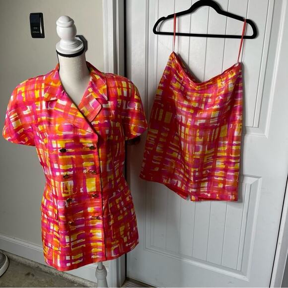 vintage 80s Teri Jon by Rickie Freeman silk 2 piece skirt suit size 12 summer - Picture 1 of 7